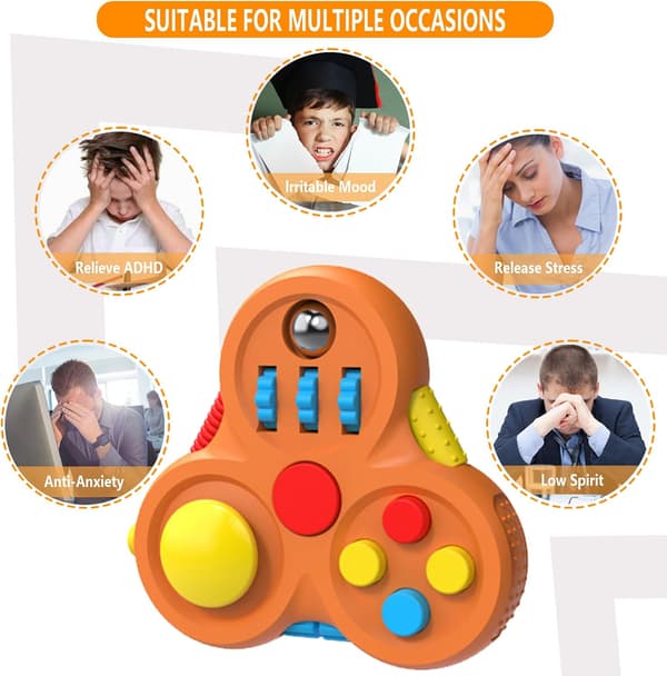 Fidget Controller Pad - Spinner Legetøj til ADHD/Autisme - Stresslindring (Orange)