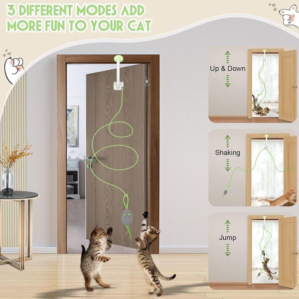 Smart USB Cat Toy - Automatic Retractable Feather Teaser with 3 Catnip Mice, Door-Mounted Interactive Play for Kittens