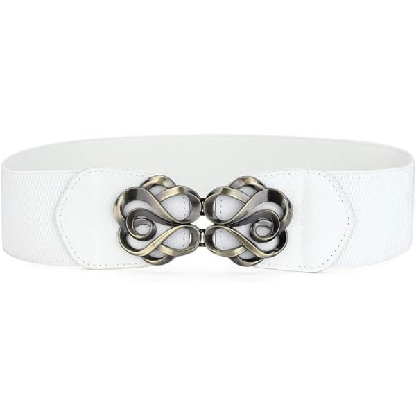 Lady Metal Interlocking Buckle Stretchy  Cinch Dress Belt  Buckle closure（white）