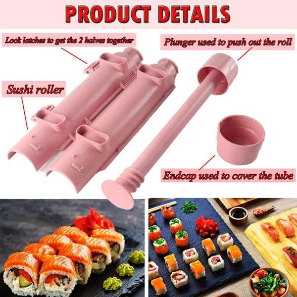 Sushi Roller Kit Sushi Bazooka Set för att göra sushi - Hållbar Camp Chef Risberedare Maskin Form Sushi Rullande Maker Startset för enkel sushilagning