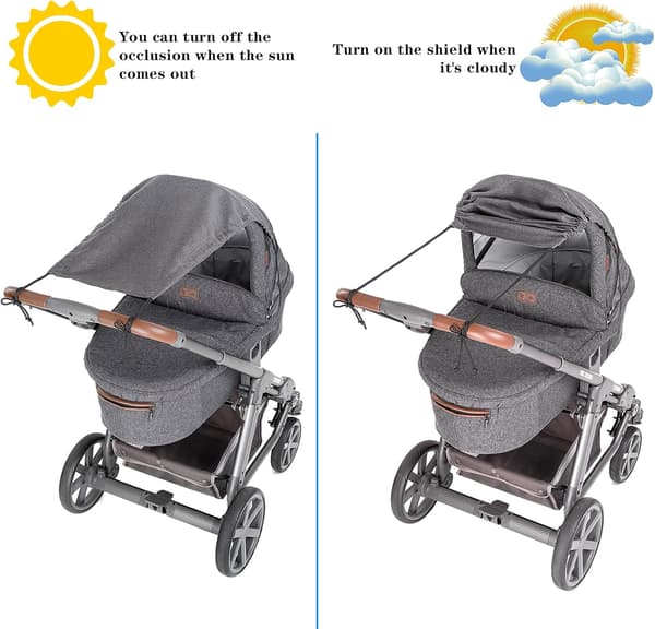 Universal Stroller Sun Shade, Stroller Sun Visor with UV Protection 50+ Waterproof Stroller Sun Cover