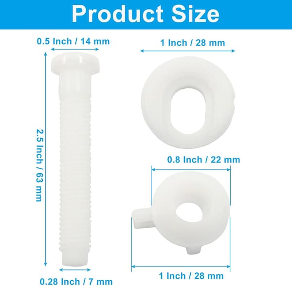 4 stk. erstatningssett for toalettseteskruer, 4 stk. hvite item_package_quantity