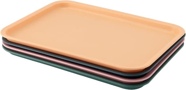 8-delars set med färgglada plastbrickor som mäter 24 x 17 x 1,5 cm, rektangulära minibackar, plastbrickor, små brickor av plast, rektangulära serveringsbrickor