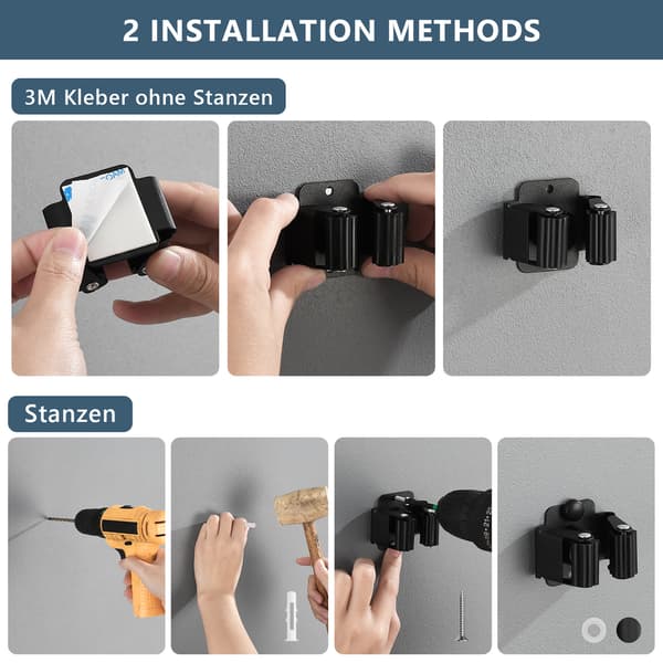10-pack Broom Handle Wall Mount, Mop Holder Wall Mounted, Stainless Steel Broom Handle with Screws, Garden Tool Holder Wall Mount for Kitchen, Home