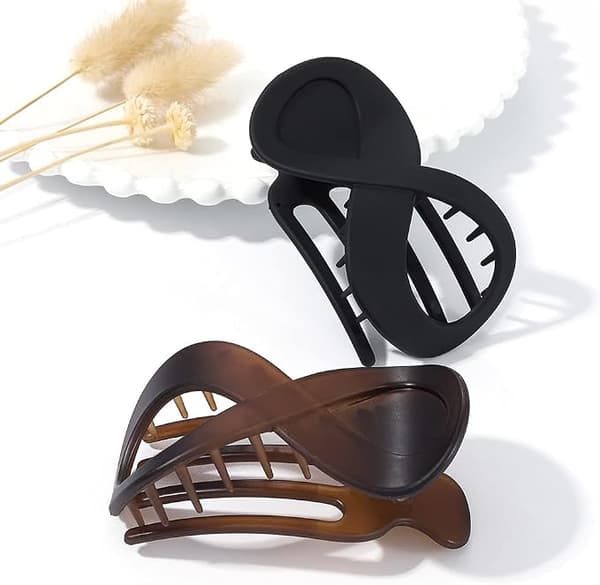 2 minimalistiske krøller til krøllet hår (mat rav og sort), hårklemme