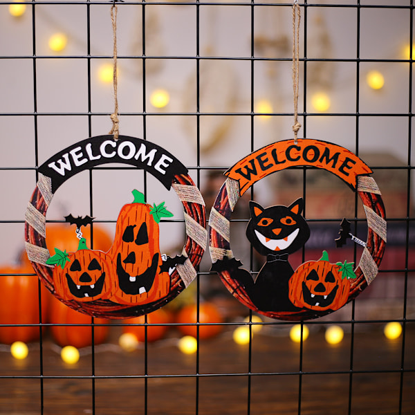 2 stk Halloween Hængende Dør- og Vindue-Pumpekin og Bat Hængende Pynt Halloween Party Dekoration Hængende Velkomstskilt