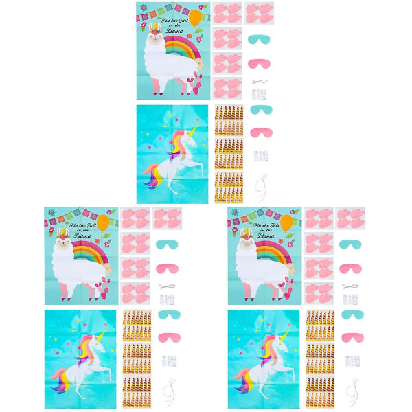 6 sæt alpakka-tema-spilplakat Børn Pin The Tail On The Lama Game Sticker Børn øjenlap Par 6 Sets 60*45cm