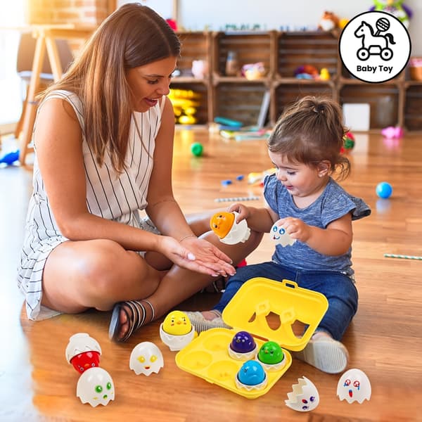 Baby Toy Egg Matching Game - 6-pack, Shape and Color Recognition, Press-Activated Fun CHICK CHICK