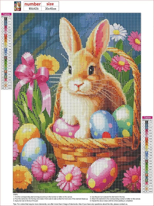 Påske, 5D Diamantmaleri Kit Dyr Kanin, 30x40 cm (stil 14)