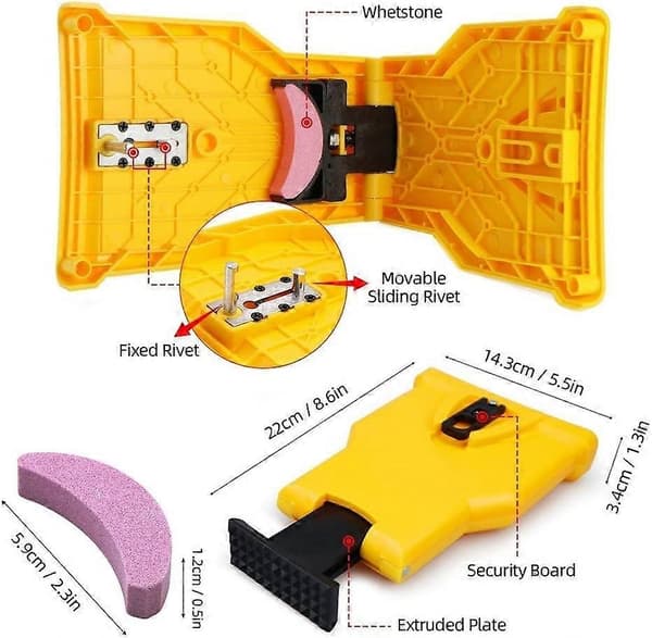 Chainsaw Sharpener with 3 Sharpening Stones, Chain Sharpener for 14-20 inch Bars and 2-Hole Chainsaw Bars (Yellow)