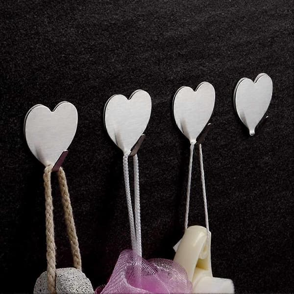 20 Pcs Self-Adhesive Heart Hooks Wall Hooks Hangers Waterproof Rustproof Sticky Hanging Hooks for Hanging Bathroom Kitchen