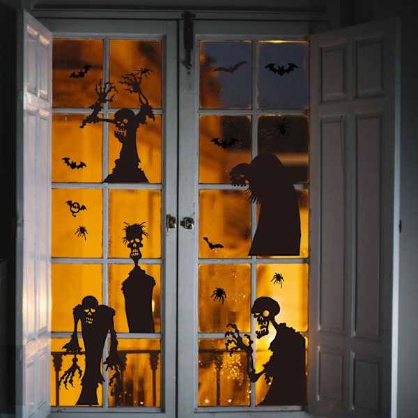 Suuret Halloween-ikkunatarrat - Pelottavat hirviöiden ikkunasilhuetti-tarrat, jättimäiset lepakot ja hämähäkit