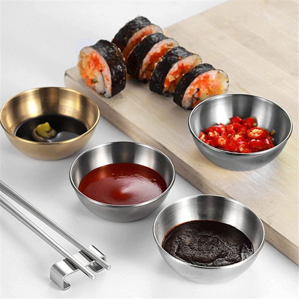 Dippskålar, Dippsåsskålar i rostfritt stål, Små runda kryddskålar, Sushi-dippskålar, Aptitretare serveringsfat för kök restaurang Silver