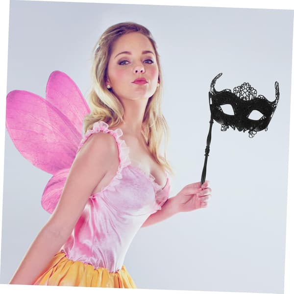 Yellow Dragon Pattern Half Face with Stick Handheld Cosplay Costume Prop