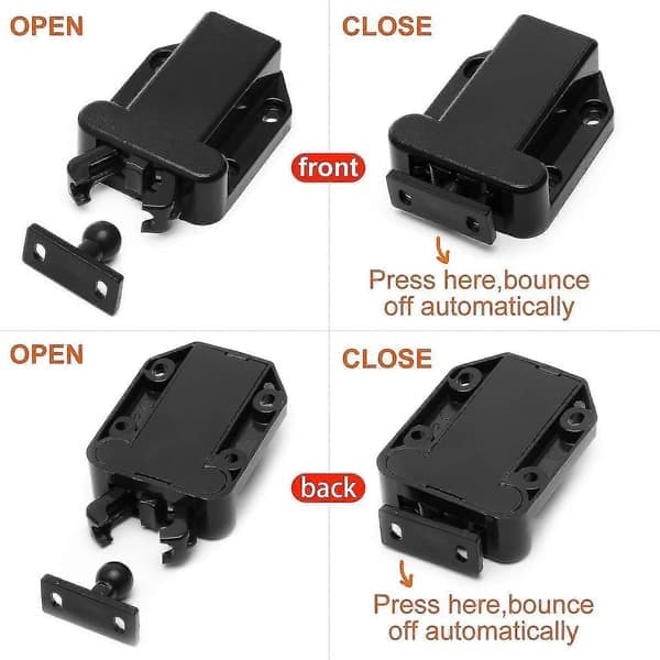 6 Pieces Black Push-to-Open Latches, Push Release Door Latch, Automatic Pop Up Function Cabinet Latch, ABS Push Latch db