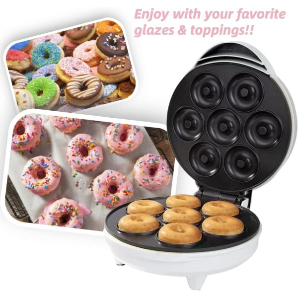 Mini Donut Maker, elektrisk non-stick overflade gør 7 små doughnuts, dekorer eller is dine egne til børnevenlig dessert eller snack
