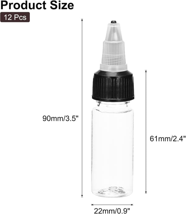 12 st 0,5 oz / 15 ml klämflaskor, genomskinliga doseringsflaskor med vridlock, plastflaskor för ketchup, senap 0,5 oz (15 ml) Black M8