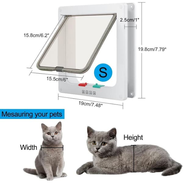 Katteluke. Magnetisk Låsbar 4 Moduser for Kjæledyr Kattunger og Små Katter Hvit