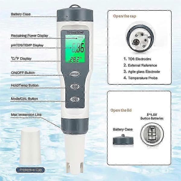3 in 1 Digital PH Meter suitable for water, TDS/PH/Temp meter, Water tester suitable for drinking water, pool, hydroponics [DB] as shown as shown