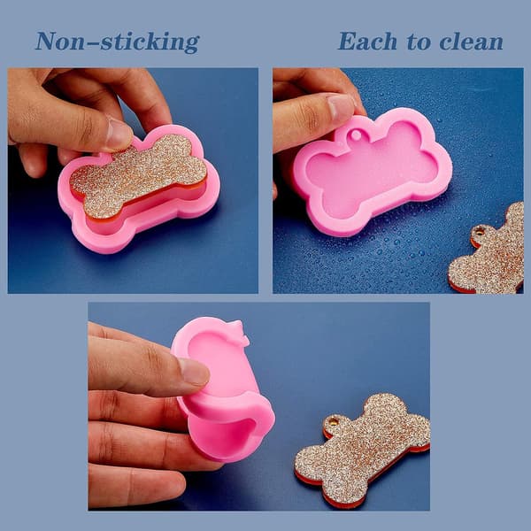 6 Pieces with 10 Pieces Large Keychain Dog Bone Silicone Mold