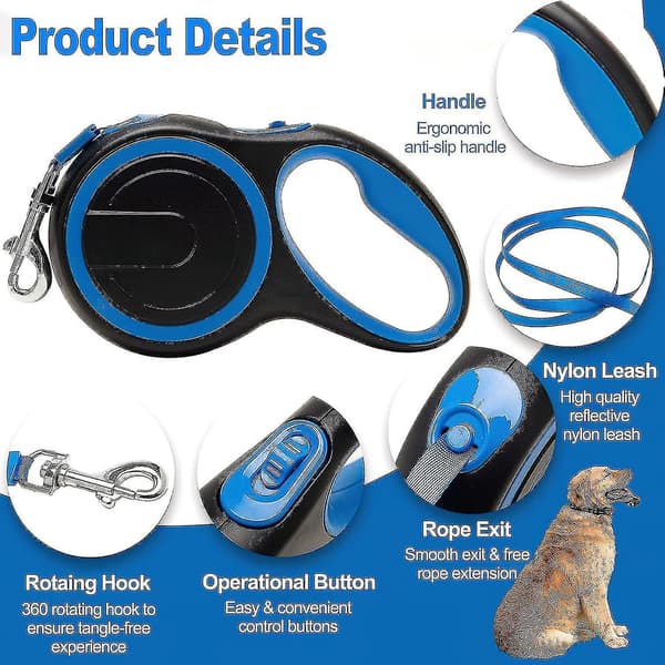 Retractable Dog Leash, One-Button Brake And Lock, Tangle-Free 360 Extendable Leash With High-Density Nylon Braided Strap (M, Brown)