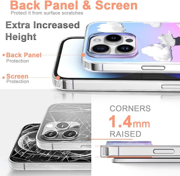 Hard Phone Case Compatible with iPhone, Slim Crystal Clear Holographic White Cloud Women Girls, Hard PC Shockproof Protective Design iPhone 12 Pro Max iPhone 12 Pro Max