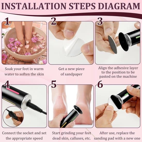Electric Callus Remover - 60 Replaceable Sanding Pads - Adjustable Speed - Hygienic Foot File with Power Adapter - Electronic Foot Care - Black