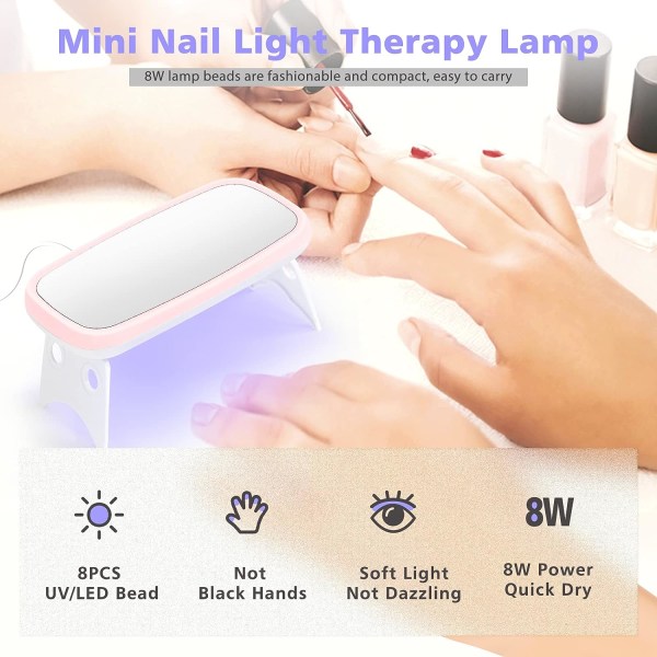 8W Mini UV LED Gel neglelampe Musformet neglelampe med speil, bærbart herdelys for negleforlengelseLED neglelampe minilys neglelampe L