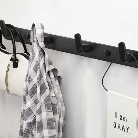 Wall Mounted Hanger (Black), Bathroom Wall Hanger, Towel Wall Hanger, Hanger with 4 Hooks for Bathroom, Bedroom, Kitchen, Hallway