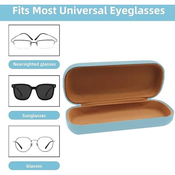 Hard Case - Eyeglass Case - PU Leather Glasses Case - Portable Protection - 16 x 6.4 x 3 cm (Blue)