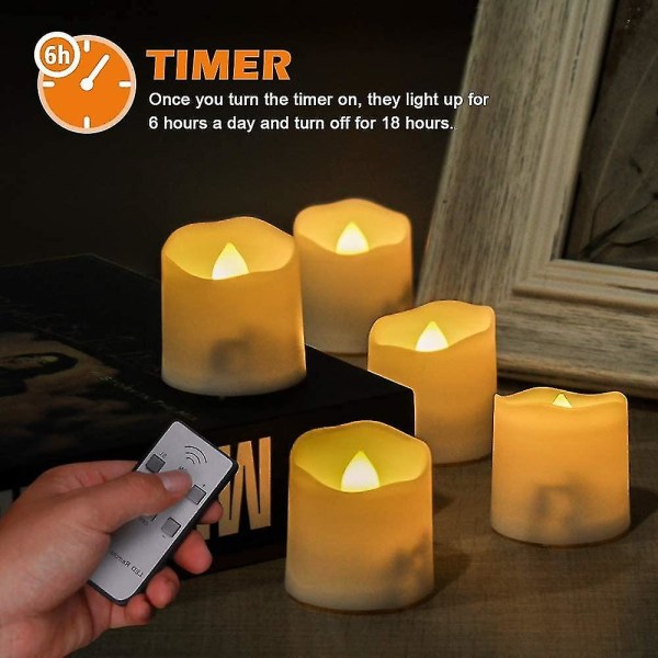 Led Candles With Timer Function, Remote Control And Flameless Led Tea Lights Rechargeable Base For Party Decoration For Christmas Wedding Party (6 Pac