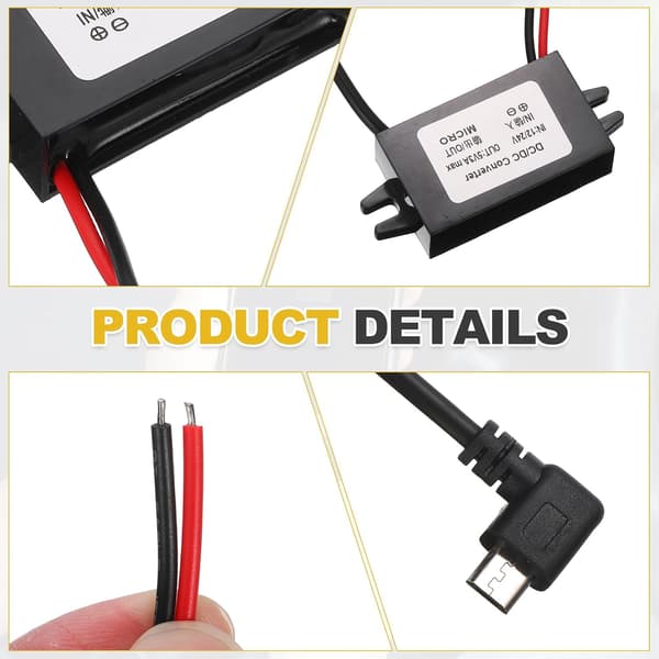 DC 12/24V til 5V strømomformer 3A 15W spenningsreduksjonstransformator for bil, lastebil, solsystem (Micro USB venstrevinklet)
