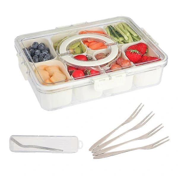 Delt serveringsbakke med låg, snackbox, bærbar snackfad