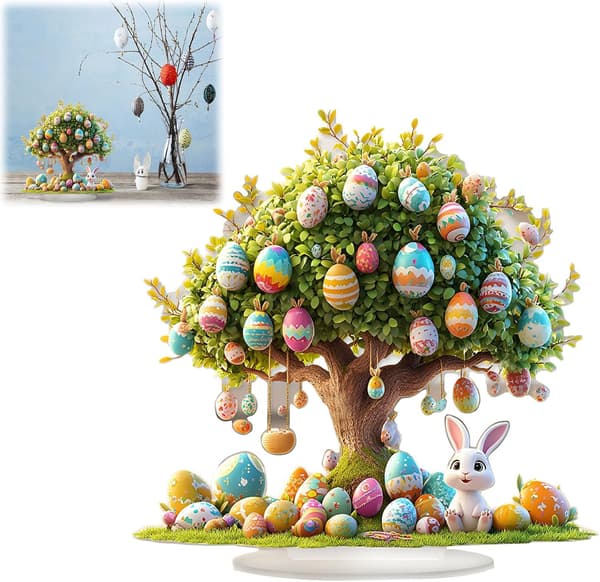 Easter Egg Tree Decoration Flat Acrylic Easter Bunny Ornament 17x24cm Holiday Home Decor