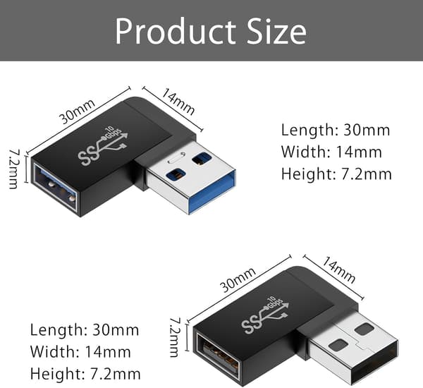 wxsp 2 kappaletta USB 3.0 90 asteen sovitin - Vasen ja oikea - A-uros-naaras