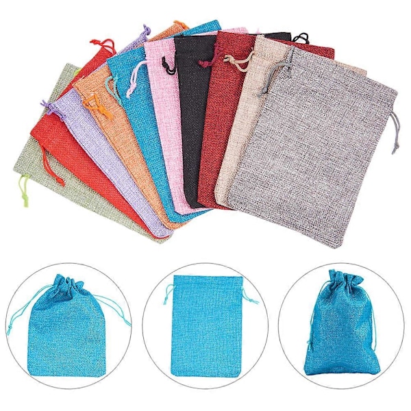 10 stk. Jute Gaveposer Linned Smykkepose Smykkeposer Sække Snacks Indpakningspose Julegaver Poser