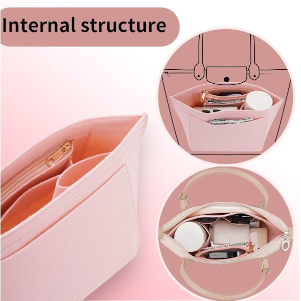 Filtad Organizerinsats Longchamp Le Pliage M -käsilaukkuun, Pinkki Pink S