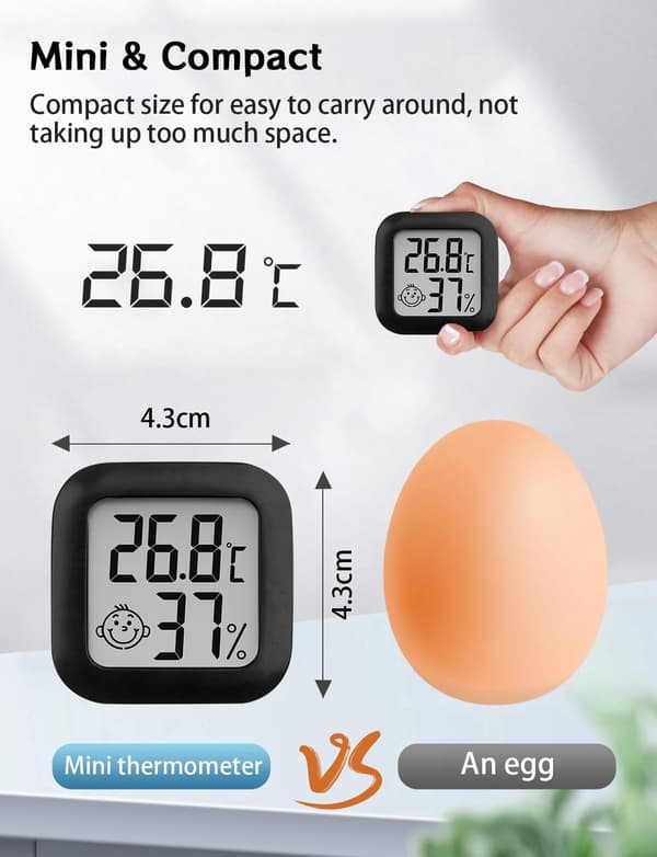 wxsp Digital Hygrometer - Mini Indoor Thermometer - Highly accurate digital hygrometer for nursery, living room and office - Includes