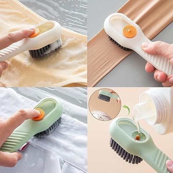 2x Scrub Brush with Soap Dispenser - Multifunctional Cleaning Brush for Shoes Clothes Kitchen - Compact Lightweight