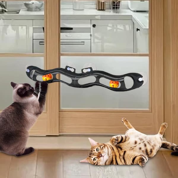 Window Mounted Cat Toy with Ball Track | Multi-Layer Spinning Puzzle Track with Suction Cups for Indoor Cat Entertainment