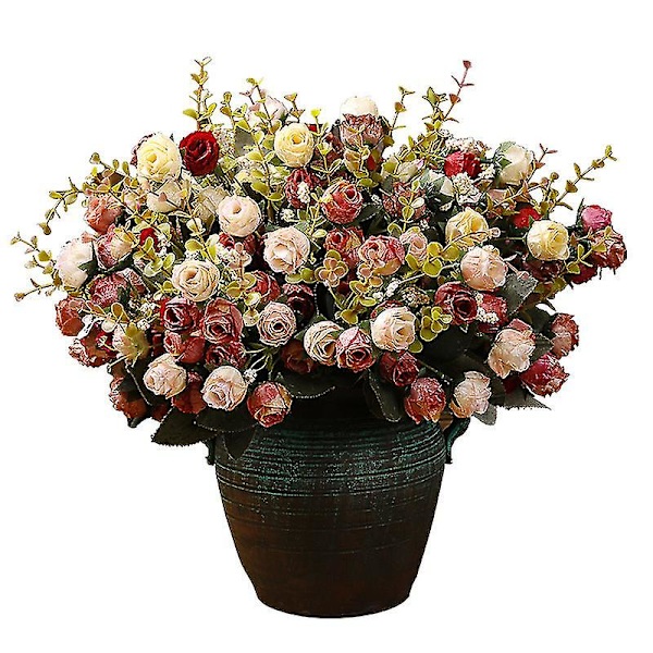 2-pack 7-gren 21-huvud Konstgjorda Rosbuket Mini Rosor Bröllop Hem Kontor Dekoration RosaRosa Pink
