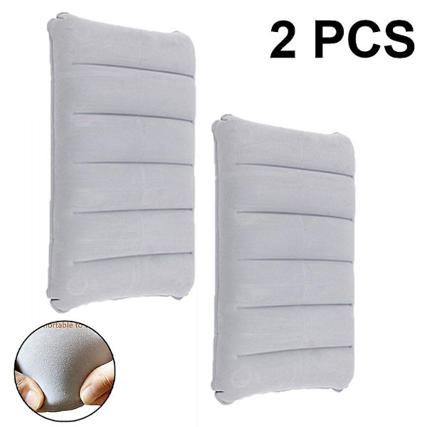 Uppblåsbar Kudde, 2-pack Komprimerbar Kudde Bekväm Uppblåsbar Kudde med Flockning Nappkudde Ergonomiskt Nacke- & Ländryggsstöd för Camping Kontor Grå Grey