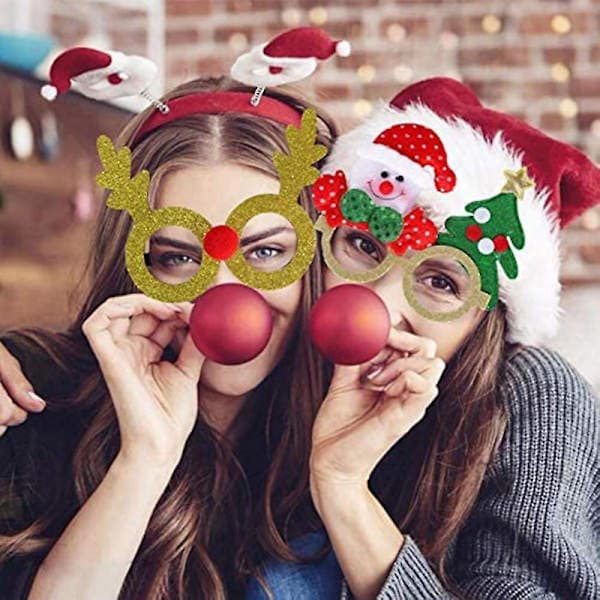 18 stilar af julebriller med glimmer, festbriller, julepynt, julekostumehatte