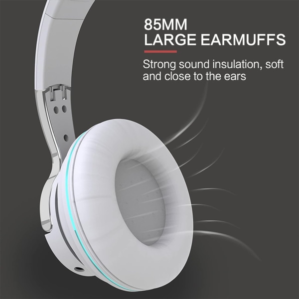 Trådløse støyreduserende hodetelefoner - Over Ear Bluetooth-hodetelefoner - Deep Bass Memory Foam Ørekopper,Bluetooth 5.1 Chip (Hvit)