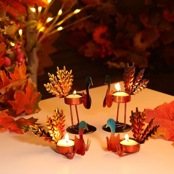 12 stykker Thanksgiving lysestaker i metall til midtpunkter