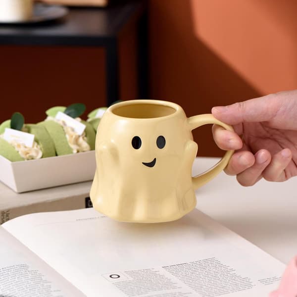 Halloween Ghost Mug, Ceramic Ghost Mug, Ghost Coffee Cup, Adorable Ghost Patterned Mug Yellow Yellow