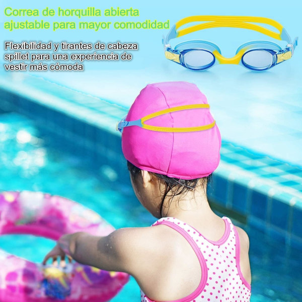 Svømmebriller til børn, 2-pakke svømmebriller med næsepropper og clips, ingen lækage, anti-dug, anti-refleks, nem at montere og behagelig