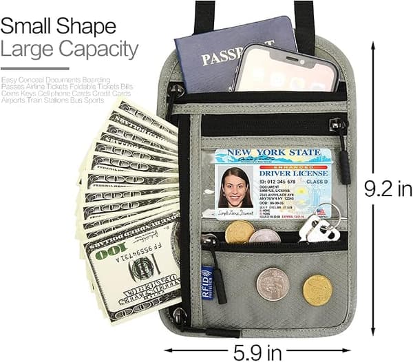 Lightweight RFID Protected Waterproof Neck Travel Wallet for Women and Men