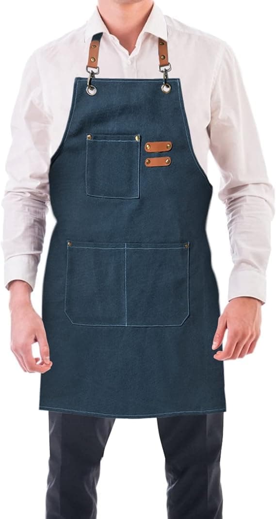(Marineblå) Forkle for menn, lerretforkle med 3 lommer, vanntett og justerbart forkle for grilling, restaurant, hage, snekker, 78 * 68 cm D D