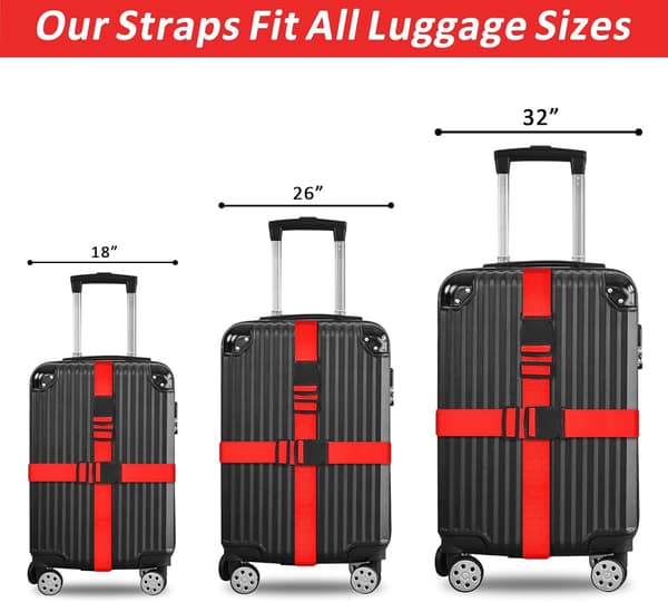Adjustable Suitcase Belt 4-Pack Luggage Straps with Buckle for Suitcase Security Lock Fastener Red